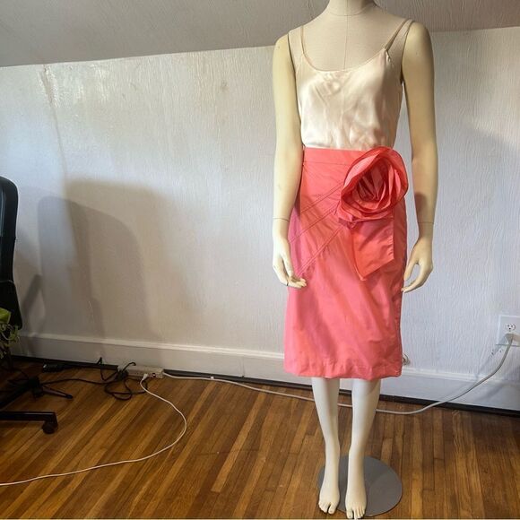 J.CREW TAFFETA ROSETTE ROSE PENCIL MIDI SKIRT IN BRIGHT PINK CORAL - Picture 7 of 13
